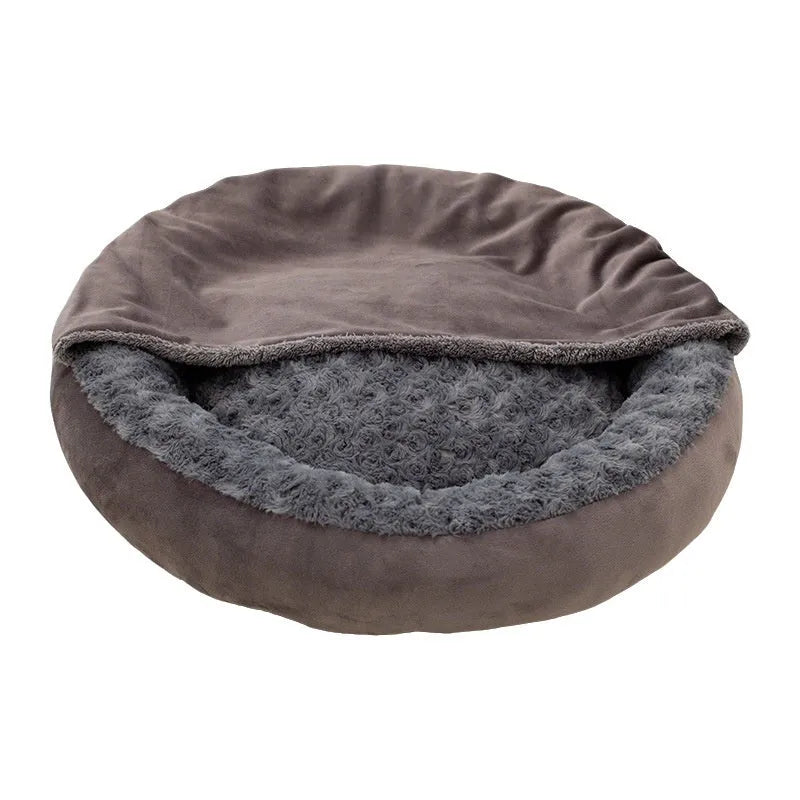 Round dark grey flannel pet cushion mat for cats, available in 50, 60, and 70cm diameter