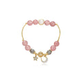 Natural stone bracelet with crystal beads and star moon alloy charms for women, retro pastoral style