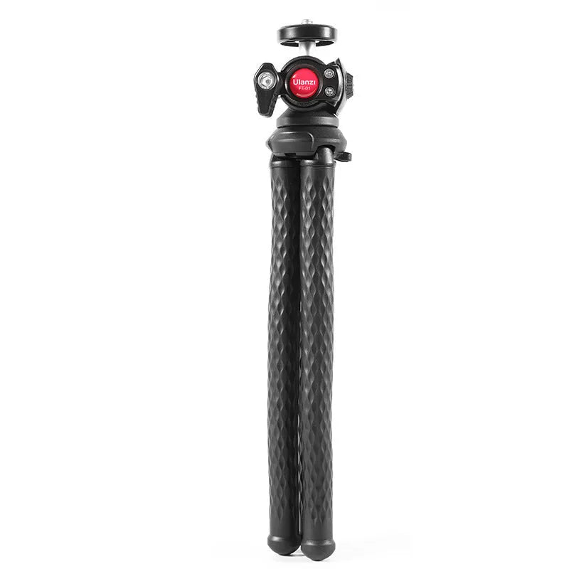 Black octopus leg mobile phone tripod with adjustable height and included phone clip