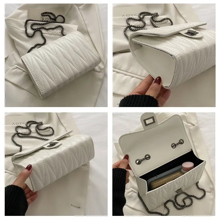 Retro textured diamond small square shoulder bag in PU leather with a soft handle, shown in one of eight colours.
