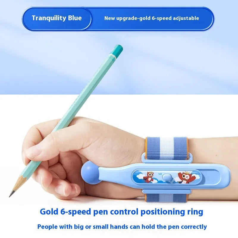 Blue Anti-hook Holder Pen Control Corrector wrist brace for pen grip correction.