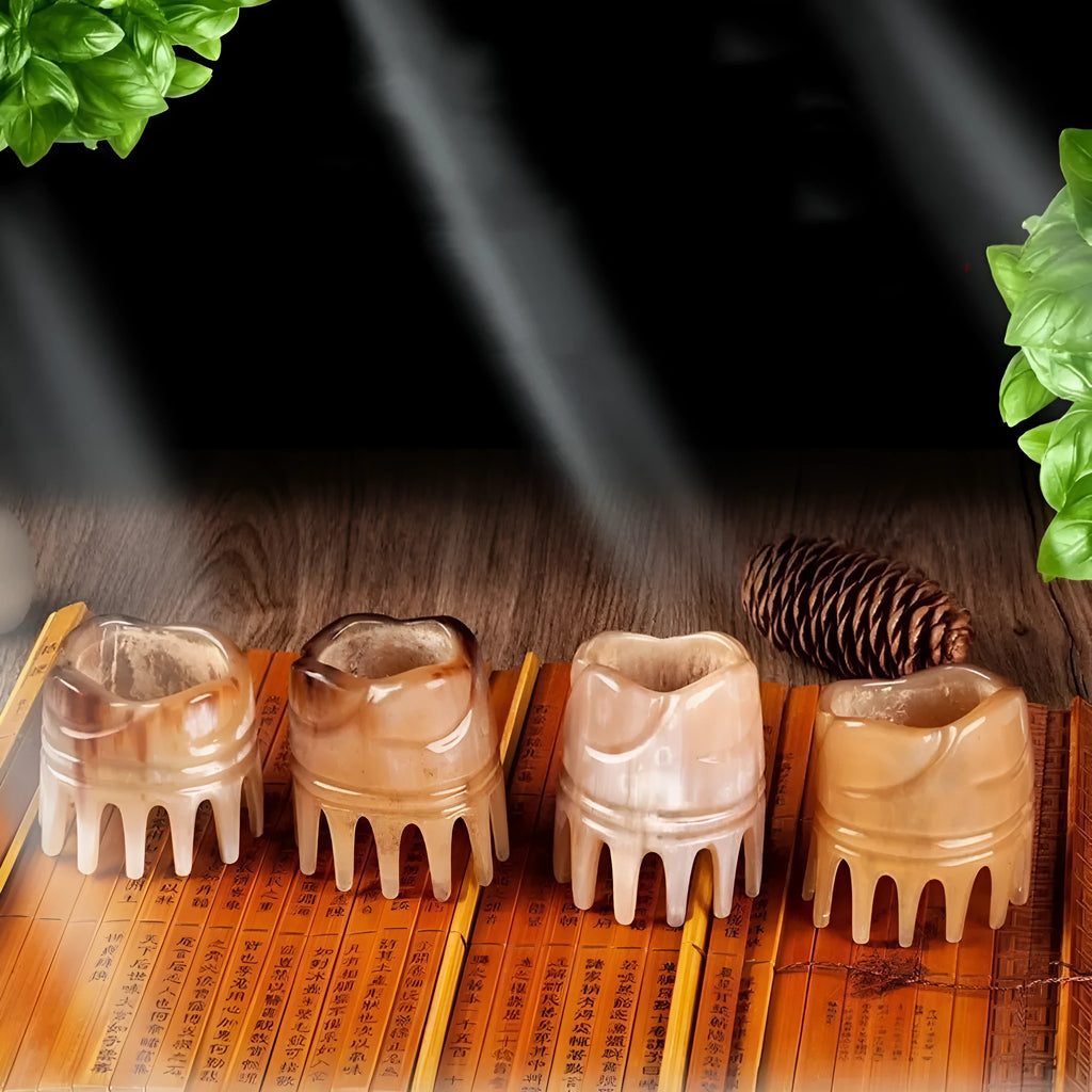 White buffalo horn comb with wide teeth and pointed tips for scalp massage and hair care