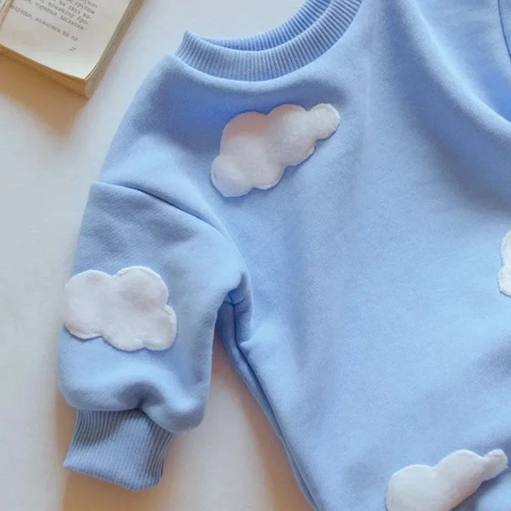 Newborn onesie with three-dimensional cloud shape in blue, hidden buckle fastening, cotton fabric, suitable height 59-90cm
