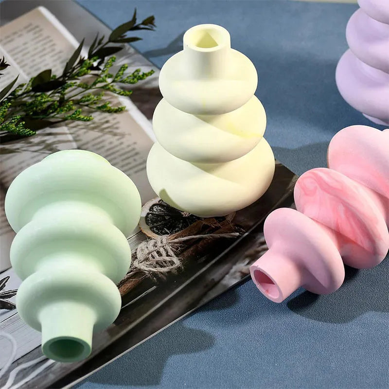 Three-layer circle vase ornament silicone baking and craft mould in modern irregular design
