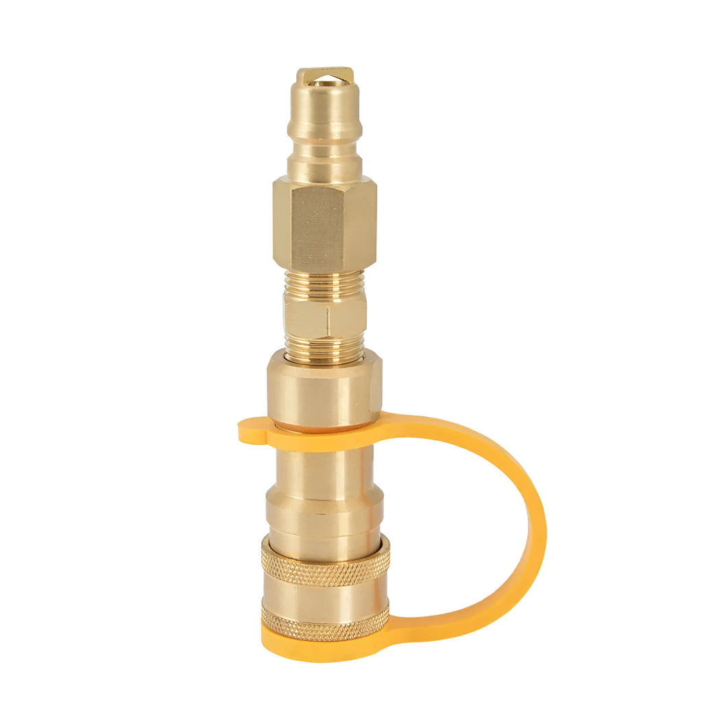 Gold brass gas propane conversion charging connector with 3/8 inch American standard thread