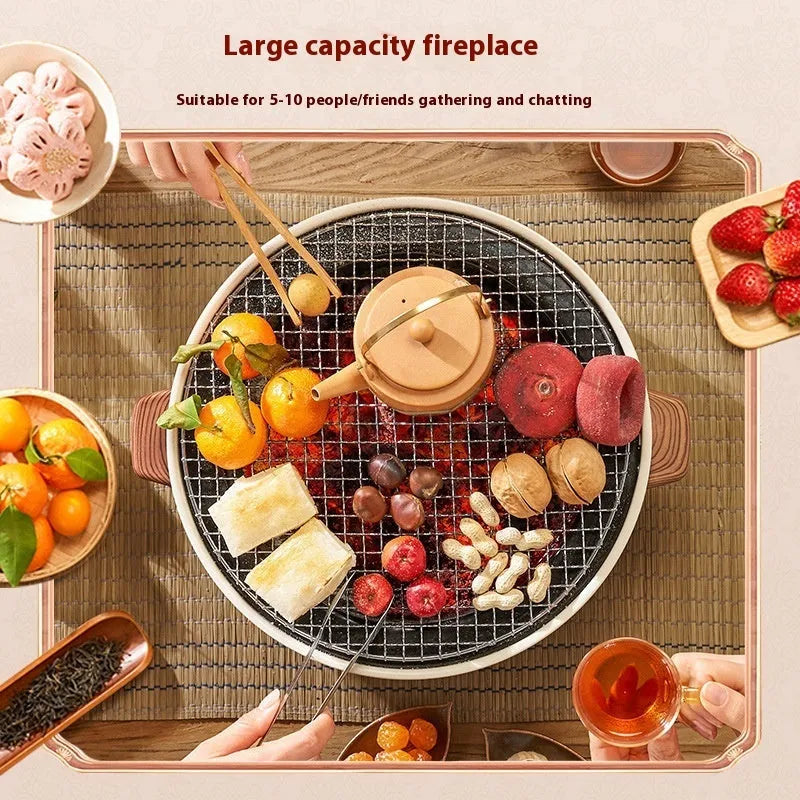 Indoor portable charcoal tea cooking stove with grill rack disk for 3-5 people