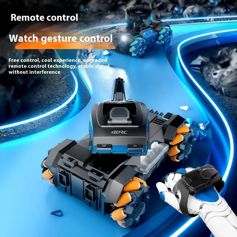 Y1 four-wheel drive gesture sensor remote control tank toy car in red with music light feature