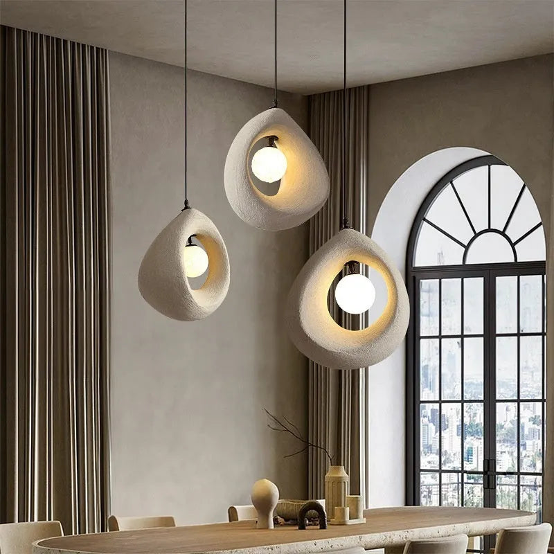 Retro modern pendant chandelier with milky white 32x35cm lampshade