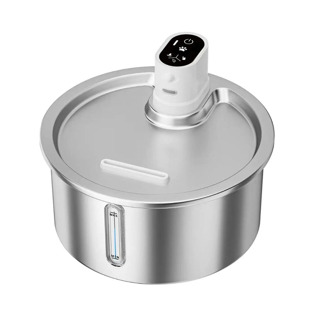 Stainless steel heated cat water fountain with temperature control base in white or black