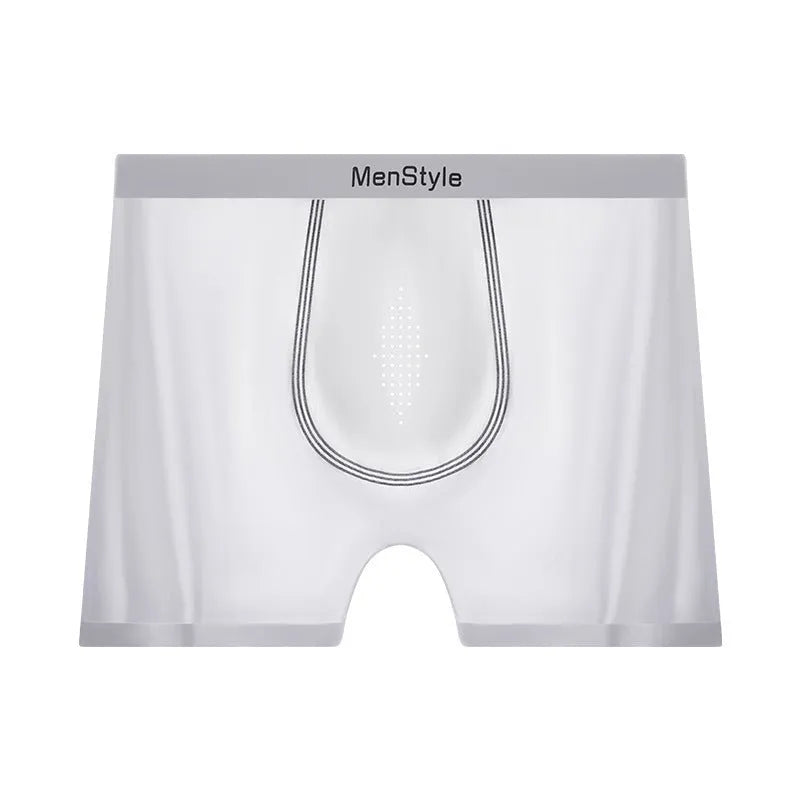 Men's satin ice silk seamless boxers in Moonlight White colour, nylon fabric