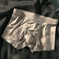 Satin finish ice silk men's underwear in mid waist design showing traceless construction and colour options