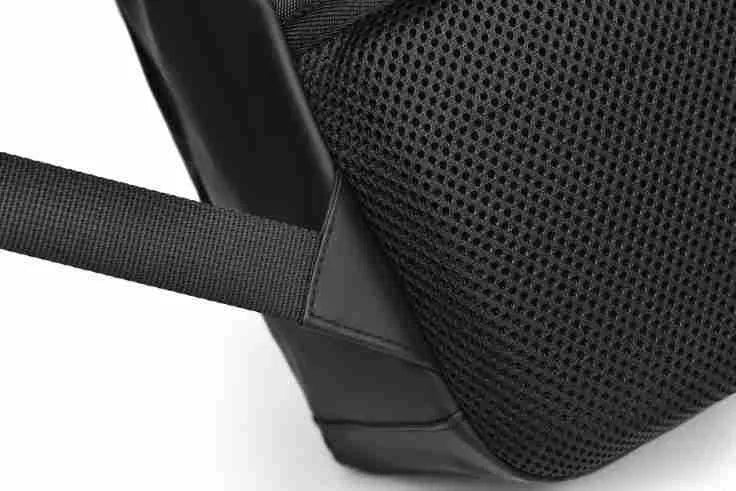 Large black waterproof PU leather backpack with sewing thread detailing