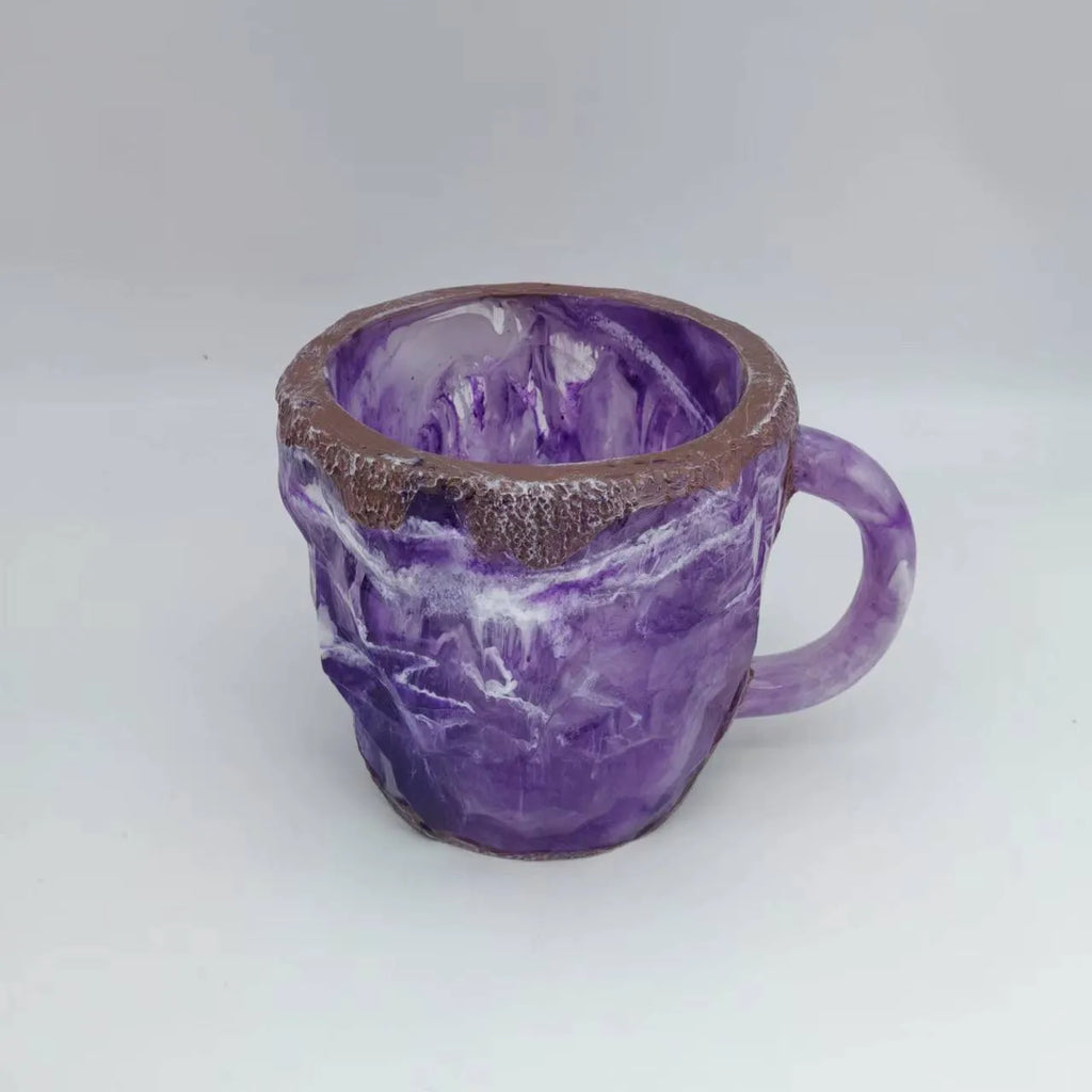 400ml resin coffee mug with mineral crystal design and handle in multiple colour options
