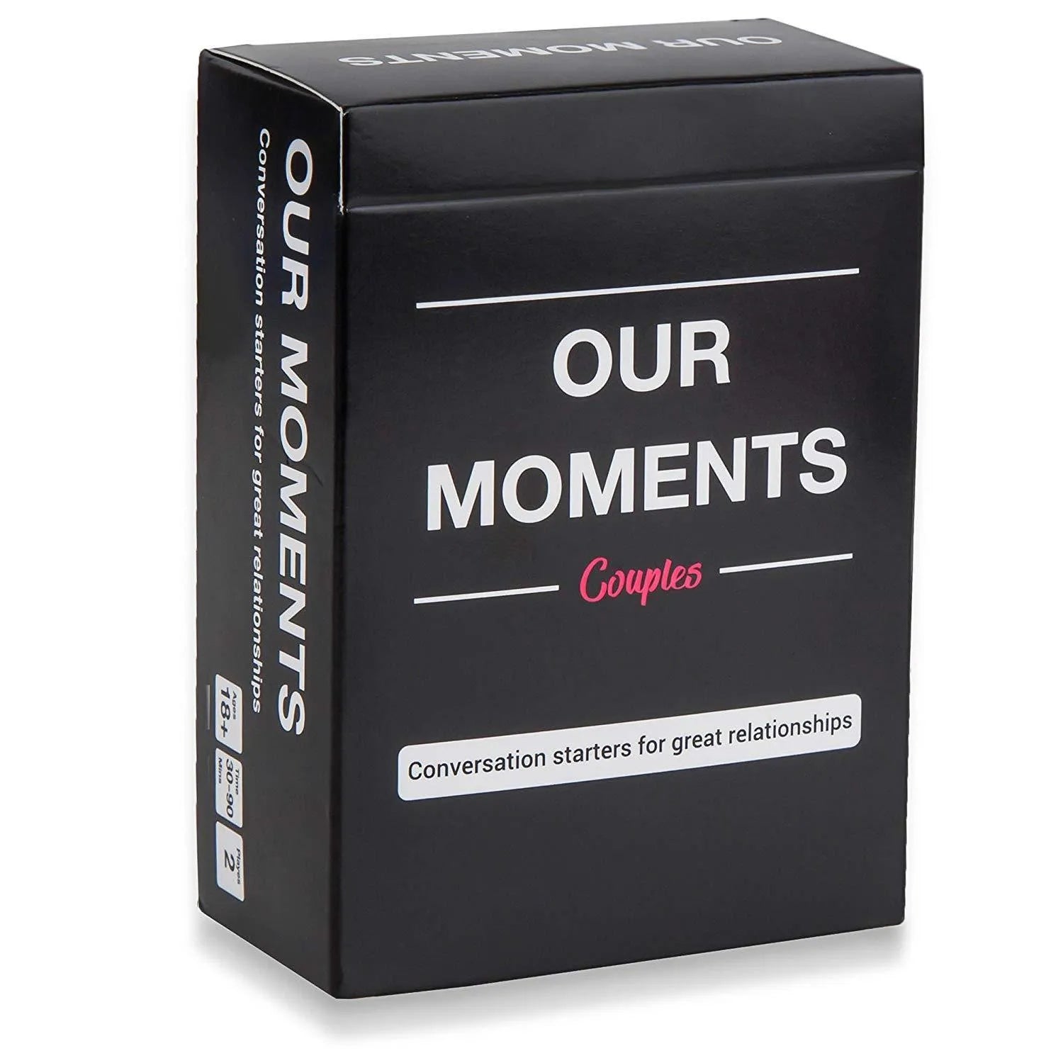 Black gift box for Our Time Lovers Edition couples communication cards, showing dimensions.