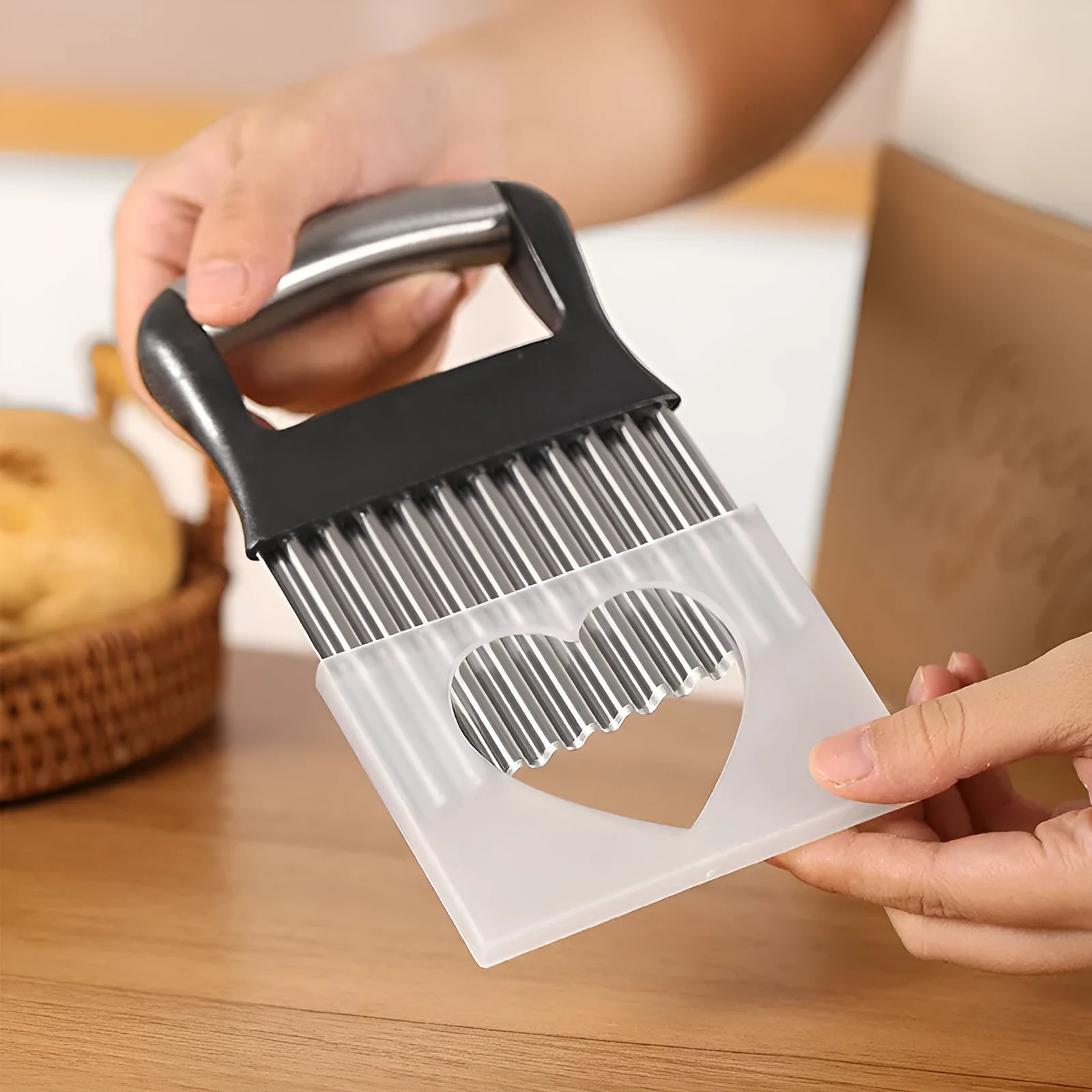 Stainless steel potato wave knife with alloy blade for making waffle-cut chips
