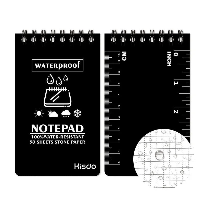 Spiral-bound waterproof notepad with PP cover and stone paper pages in camouflage colour option.