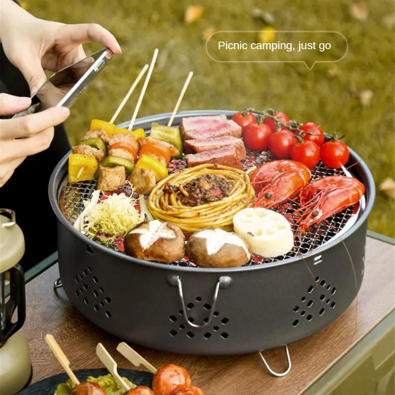 Portable stainless steel BBQ stove with detachable design and anti-scalding handle in Space Gray for outdoor camping