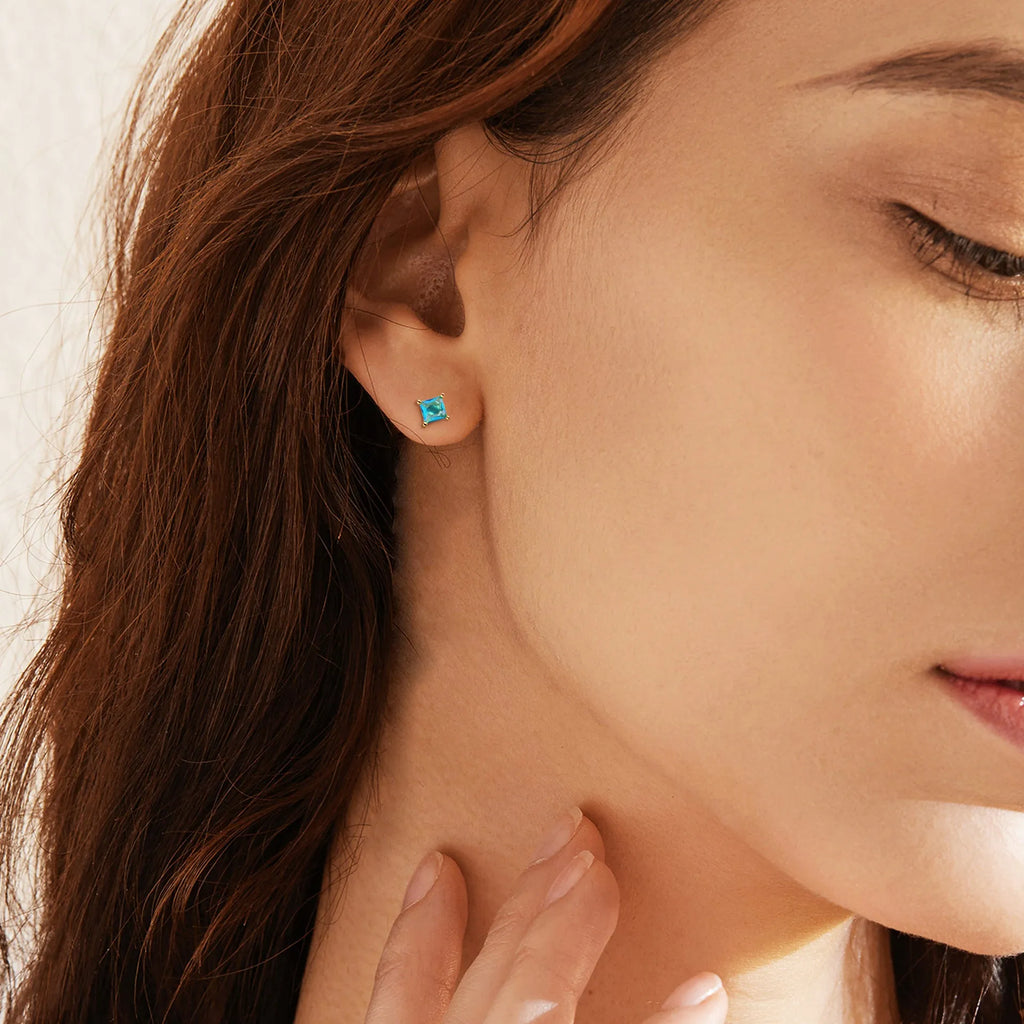 Brass gold-plated pear-shaped drop earrings with zircon crystals in a candy colour