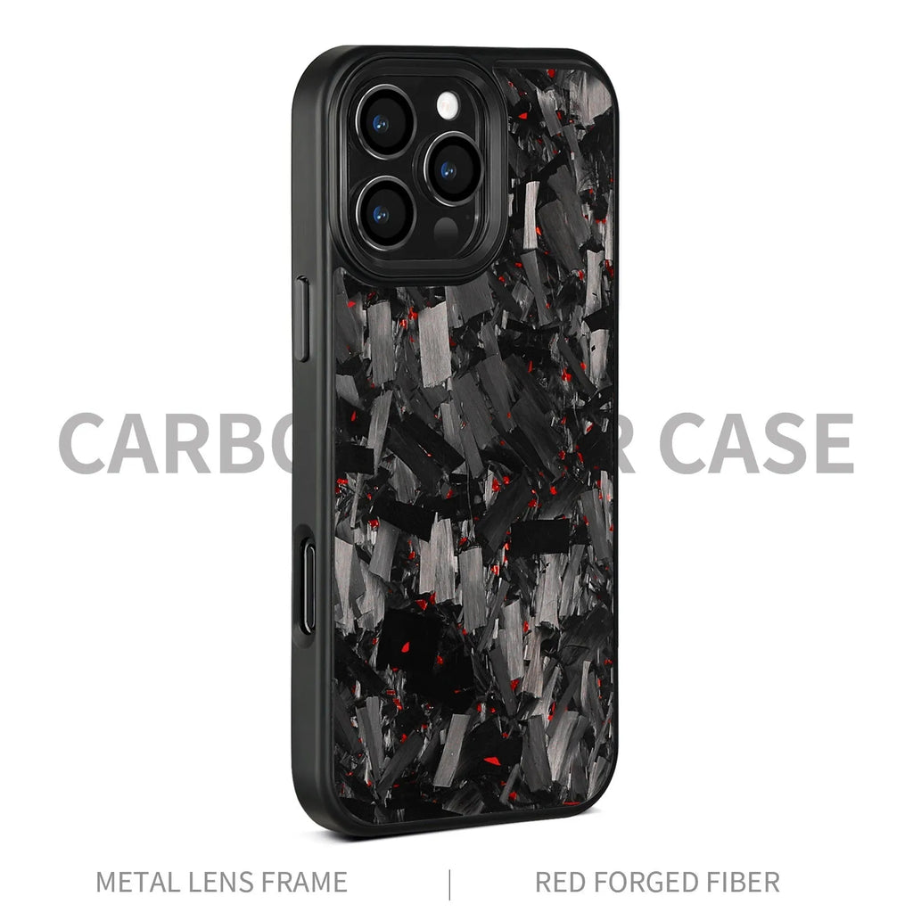 Forged pattern metal frame mobile phone protective case with carbon fibre construction in black frame blue gold colour with magnetic closure