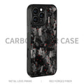 Forged pattern metal frame mobile phone protective case with carbon fibre construction in black frame blue gold colour with magnetic closure