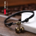 Nylon rope dog collar with a brass bell, shown in black, red, and coffee colour options.
