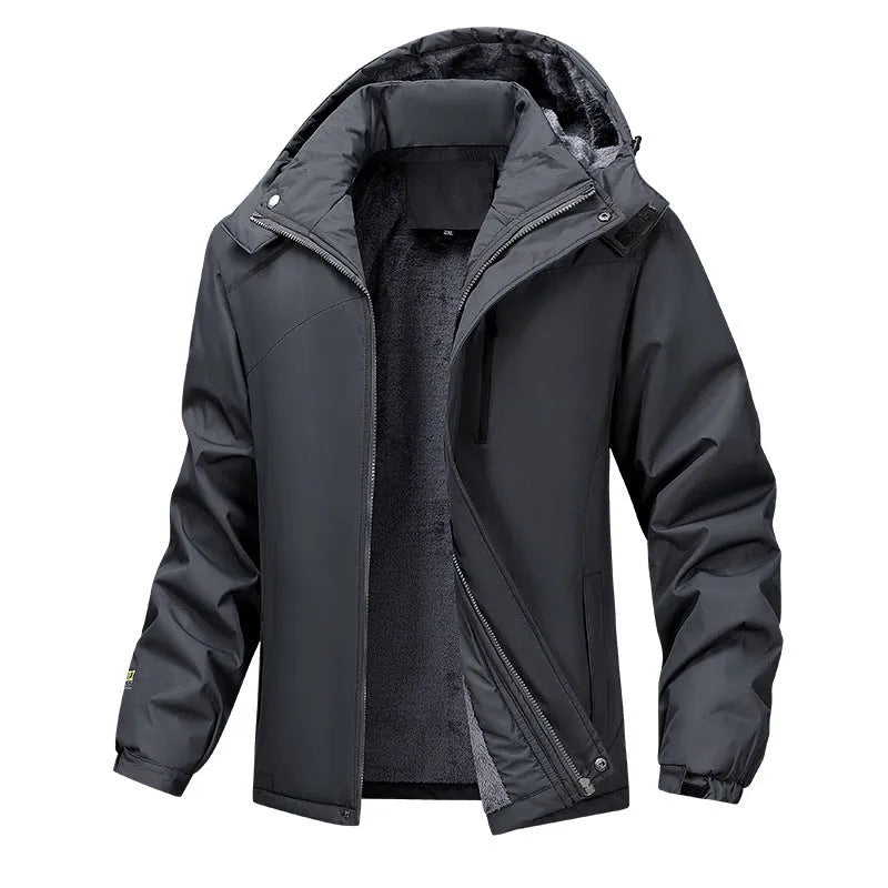 Men's plus size waterproof hooded coat in polyester, available in four colours and sizes L to 7XL