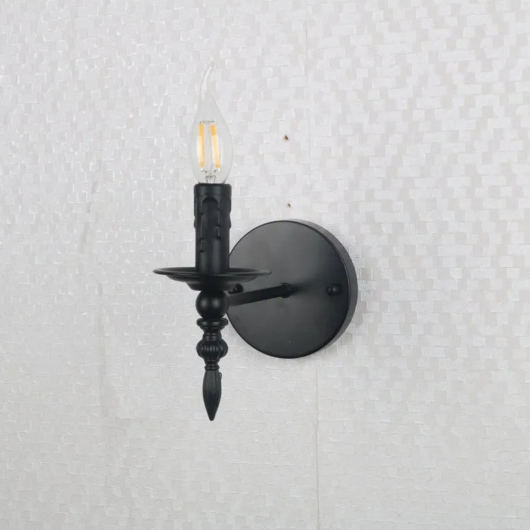 American retro small iron wall lamp with candle holder for hallway stairs indoor aisle
