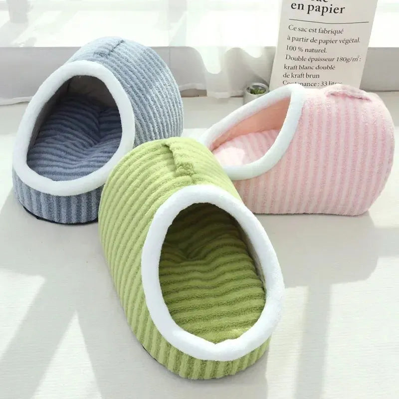 Thickened 3D striped pet bed with removable sponge cushion in blue colour for dogs and cats