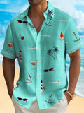 Men's loose fit Hawaiian shirt with digital printing pattern in polyester fabric showing short sleeve design