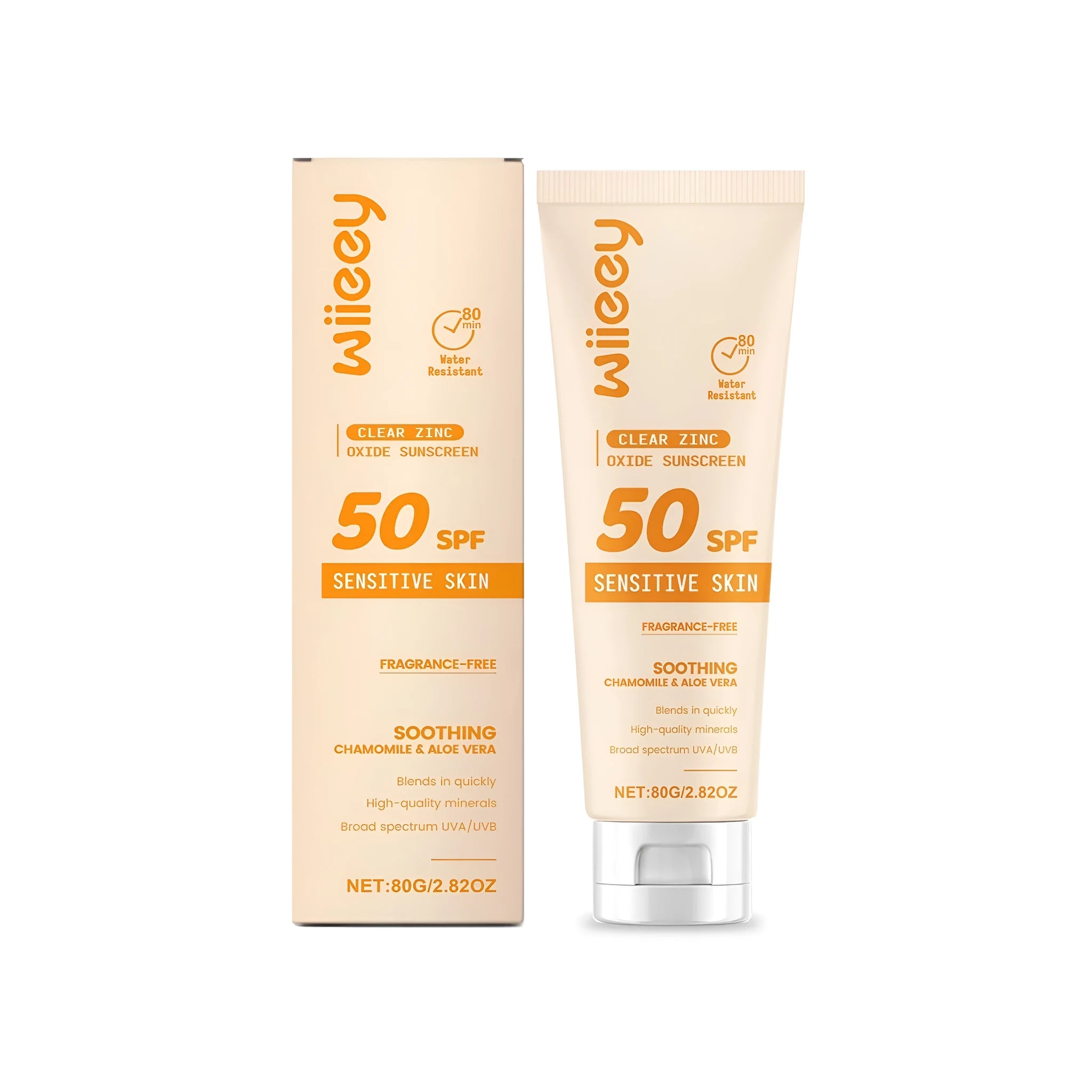 80g tube of clear zinc oxide mineral sunscreen SPF50 with titanium dioxide