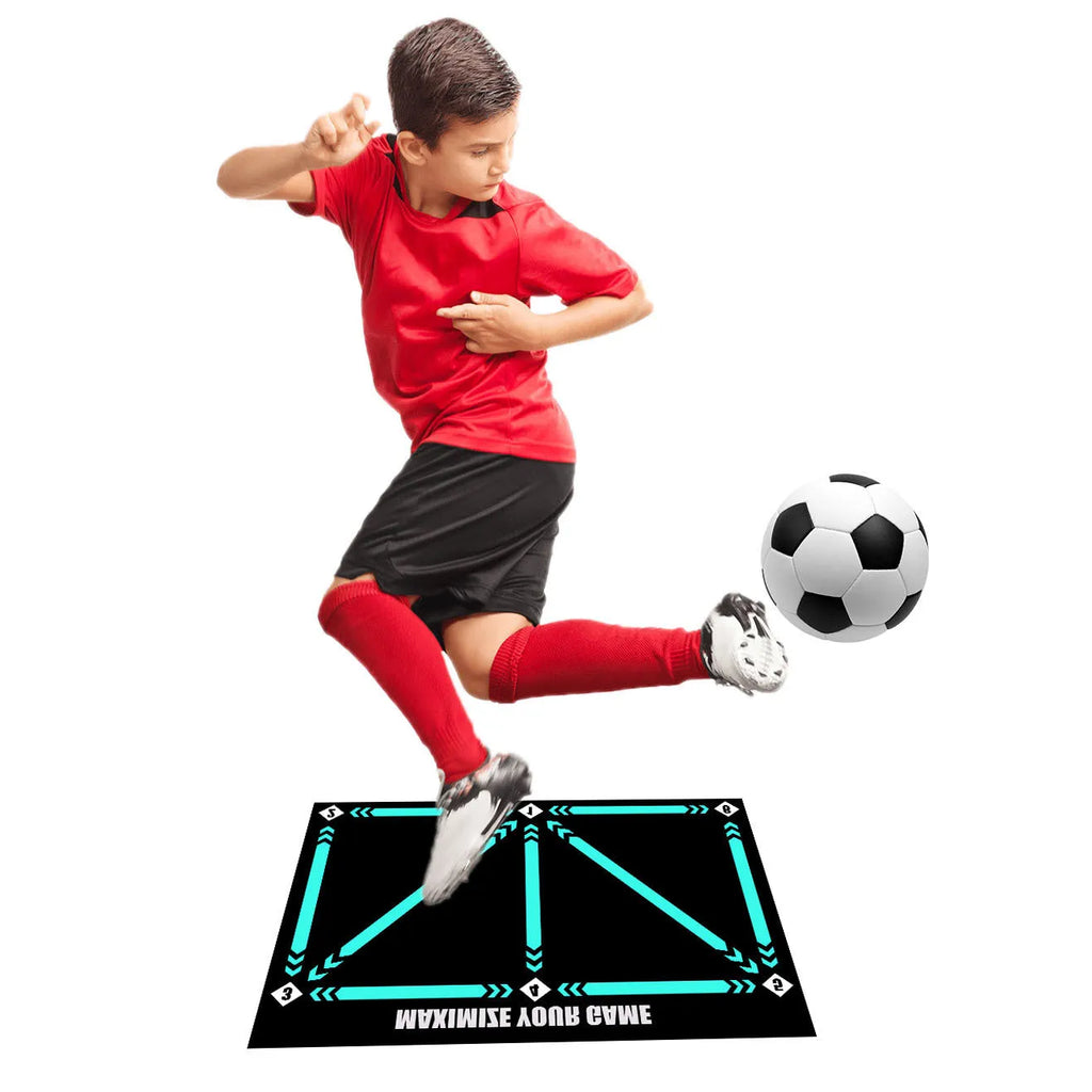 Grey rubber football training mat for indoor skill practice with cushion construction