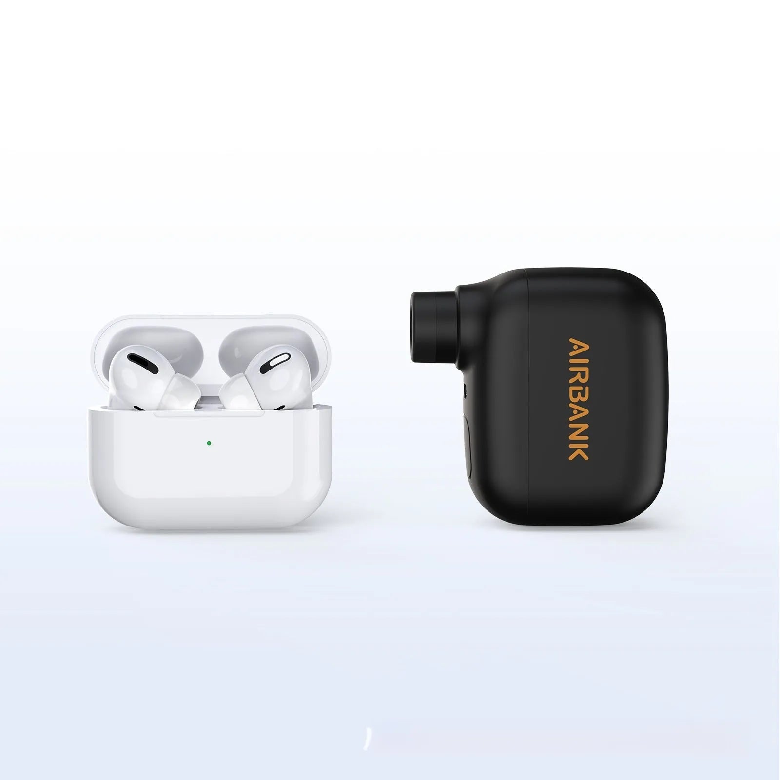 Black AS100 mini electric bike pump with USB charging cable and waterproof bag.