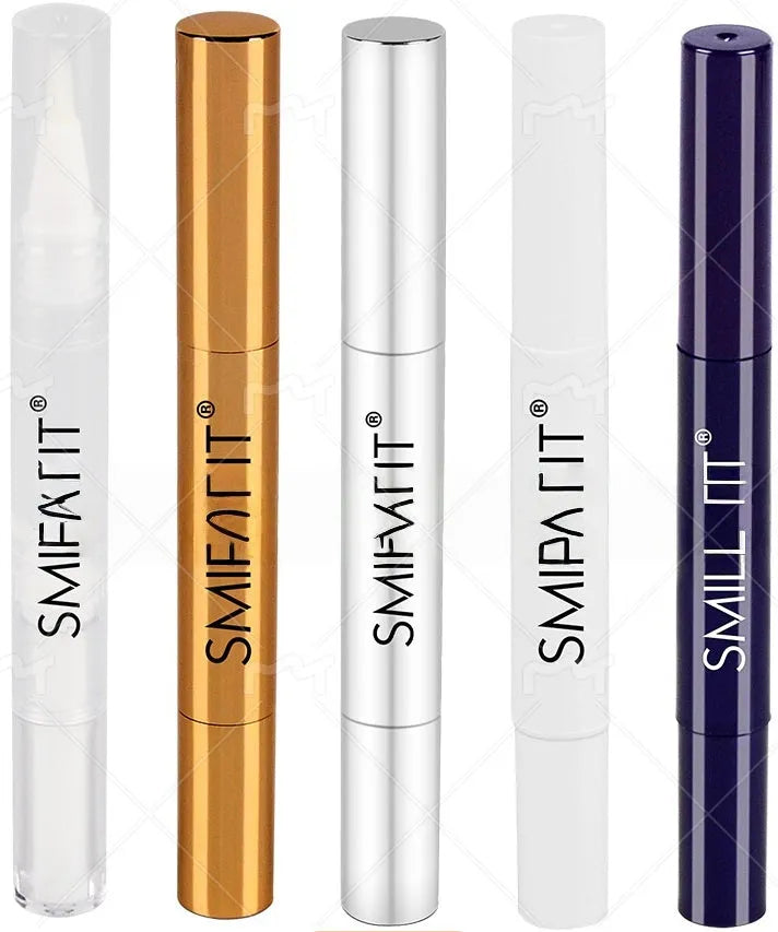 Toothbrush whitening pen in a choice of plastic or aluminium case colours with gel inside.