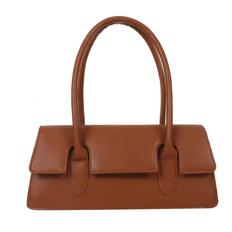 Women's retro small square shoulder bag in PU leather with horizontal design and stitching details