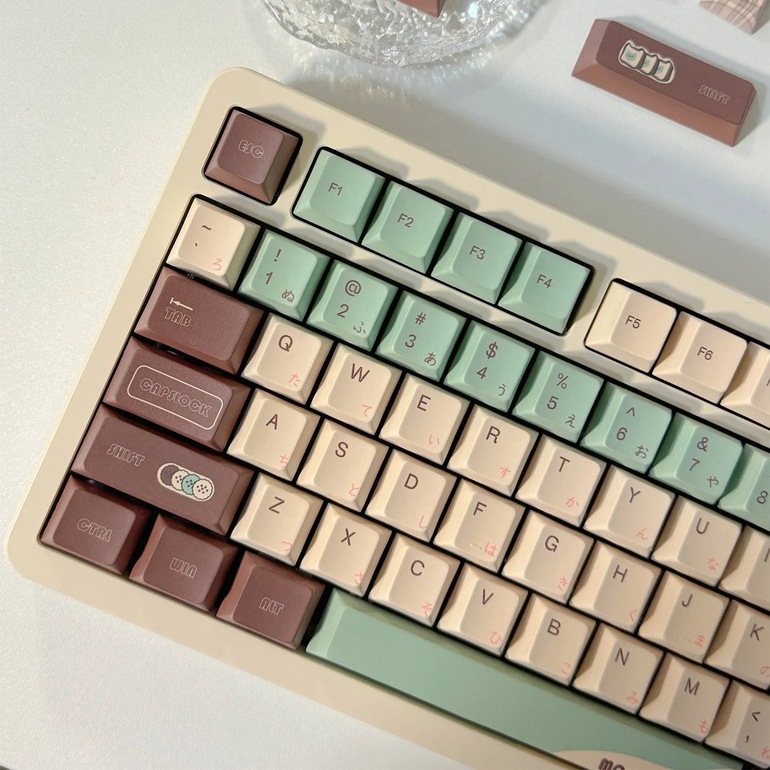 Matcha theme mechanical keyboard keycaps set with cross satellite shafts and five-sided sublimation printing