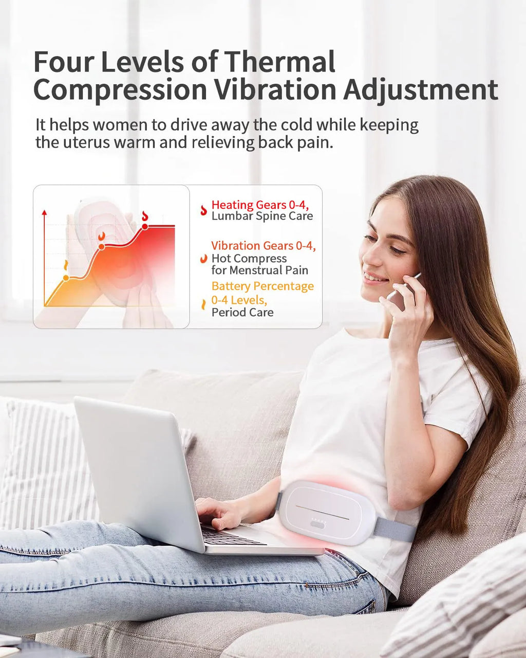 White uterine warming device for menstrual discomfort and postpartum recovery