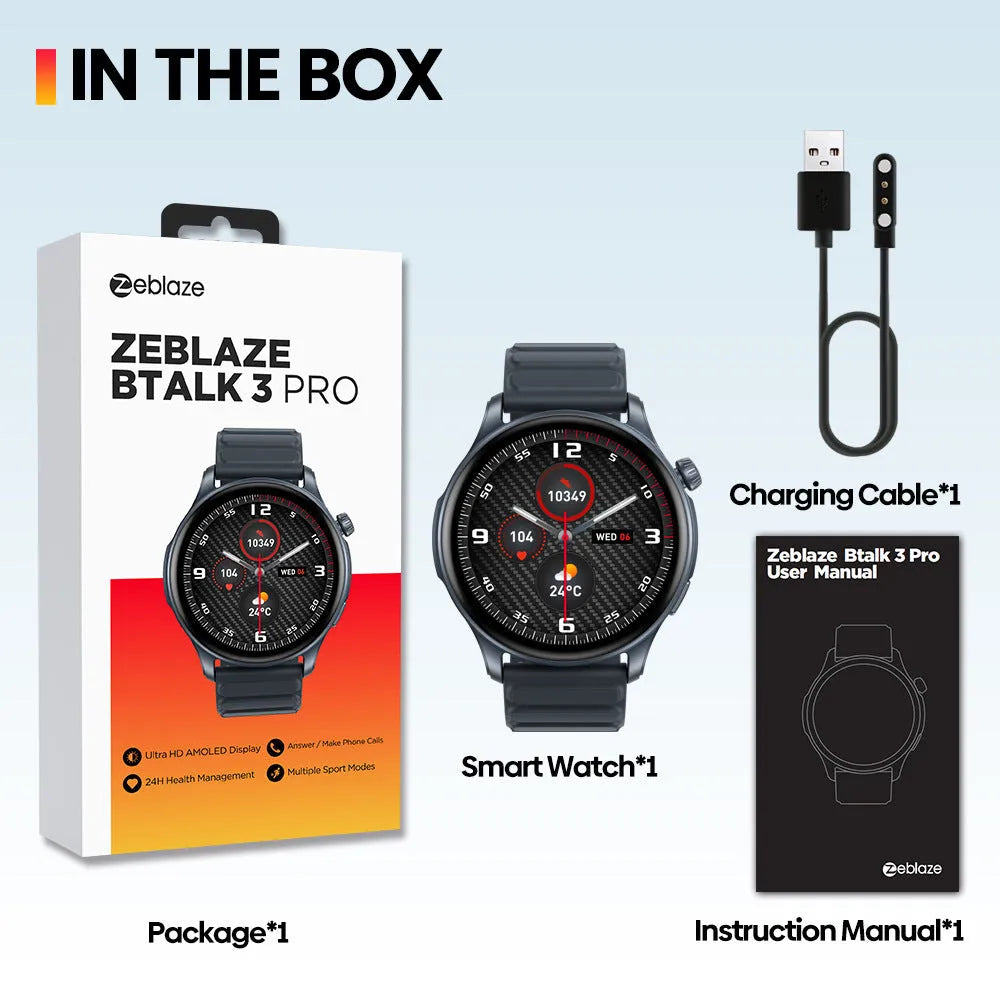 Btalk 3 Pro smart watch with AMOLED display, Bluetooth calling, heart rate and blood oxygen monitoring on a wrist