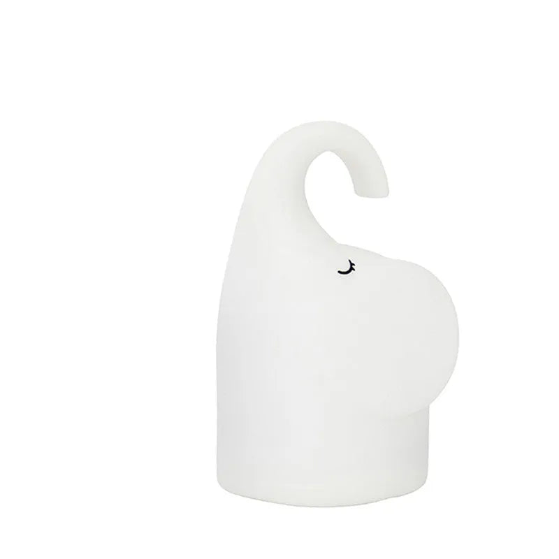 DOMI Elephant silicone night light with warm 3000K LED glow, measuring 96x82x151mm, made from ABS HIPS and silicone for bedroom use.