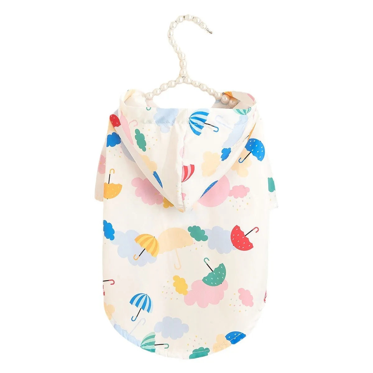 Colourful cartoon umbrella pattern dog raincoat or cat jacket in polyester.