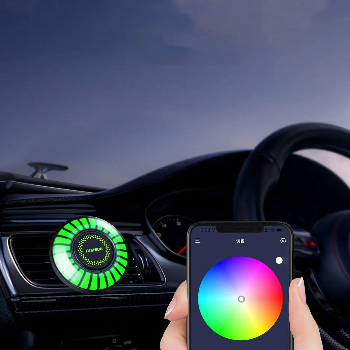 3D pickup effect RGB car atmosphere light mounted in car air vent with voice control and aromatherapy