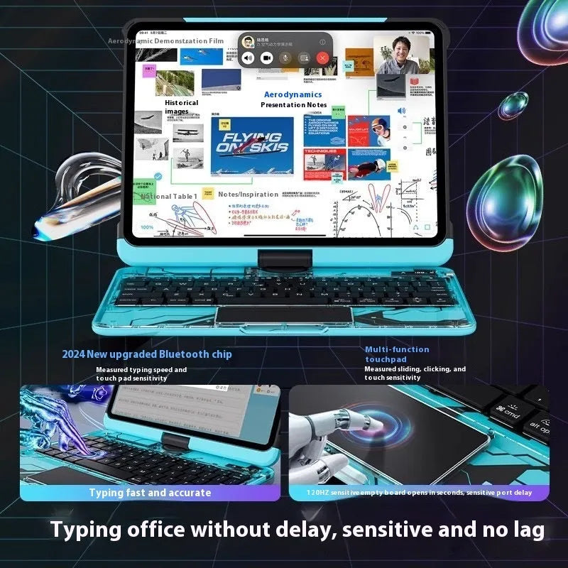 Miaocontrol iPad keyboard protective case in blue pink purple options showing PC construction