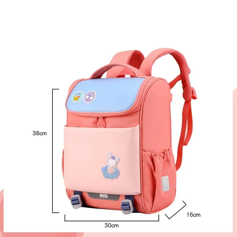 Light solid colour Oxford cloth primary school children's backpack with double shoulder straps, blue option