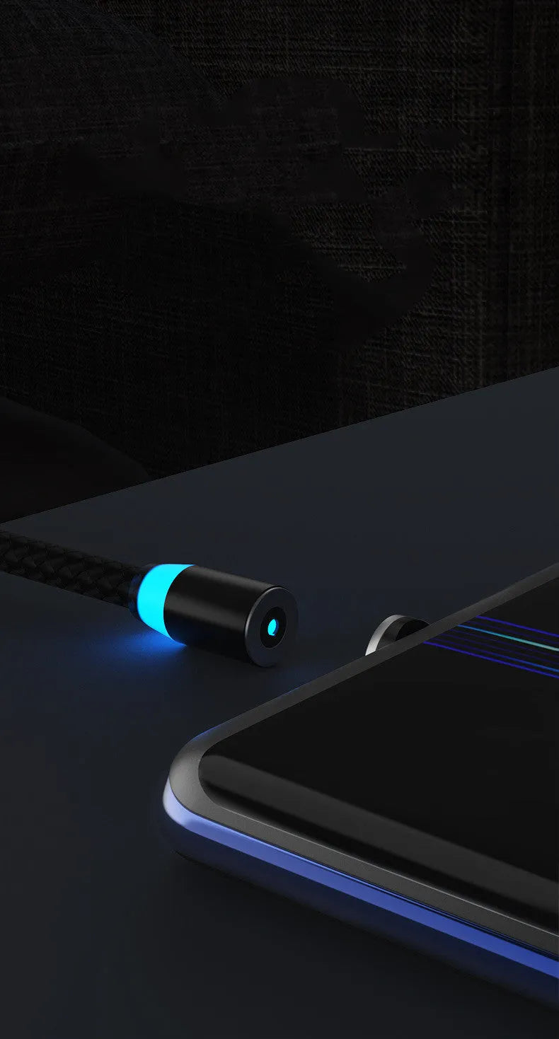 Magnetic smartphone charging cable with LED breathing light indicator in multiple colour options