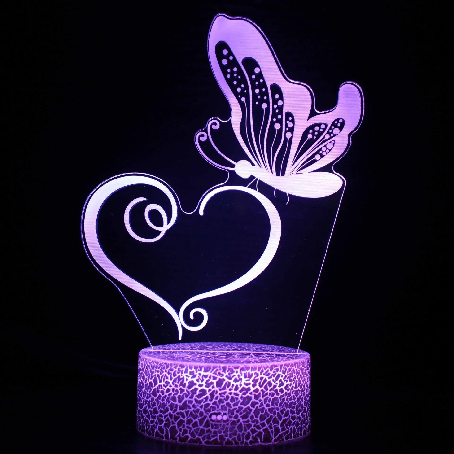 Colourful 3D acrylic USB table lamp with touch controls on compact ABS base