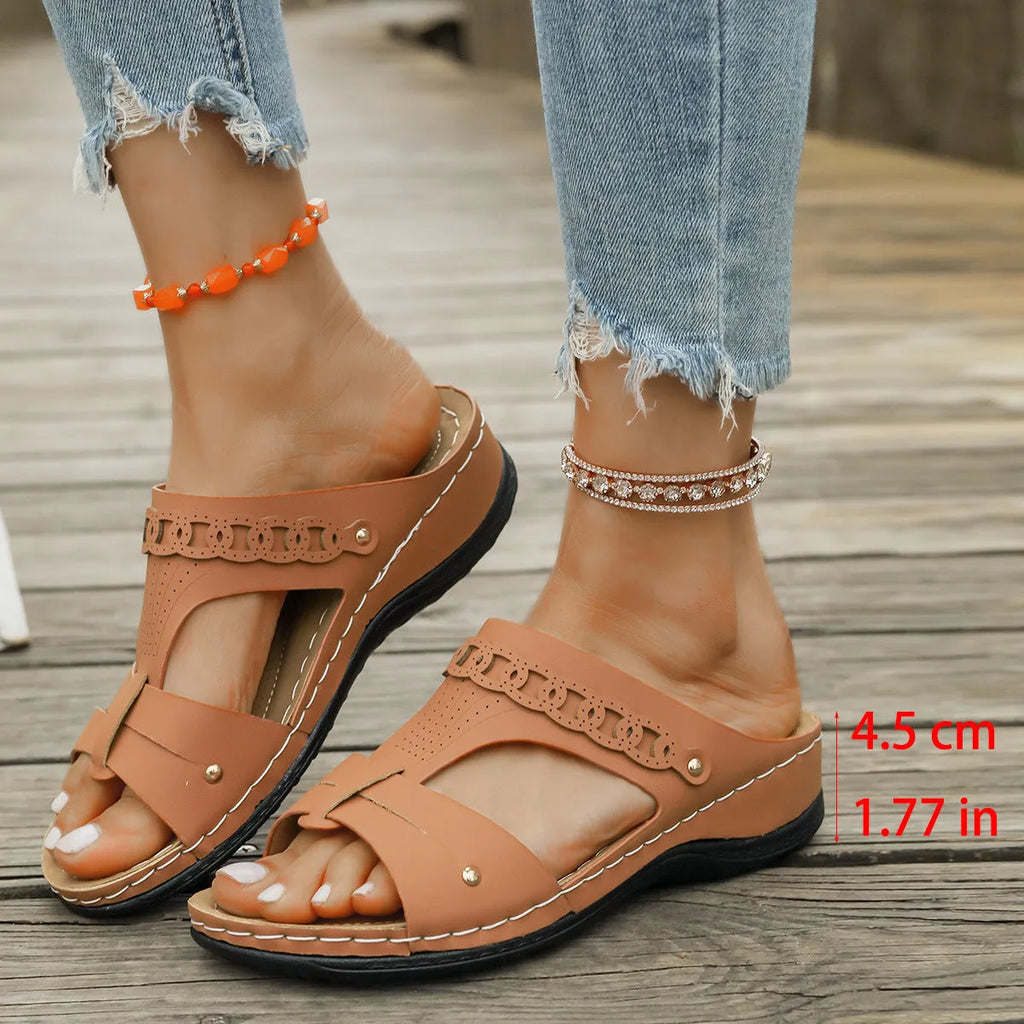 Roman style slippers with slope heel and fish mouth toe holder in multiple colour options