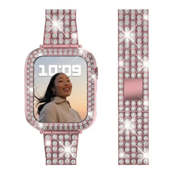 Apple Watch case with Double Diamond glass and privacy screen in rose gold colour for a 44mm model.