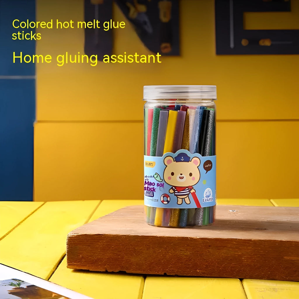 55 transparent hot melt glue sticks with 7mm diameter in packaging