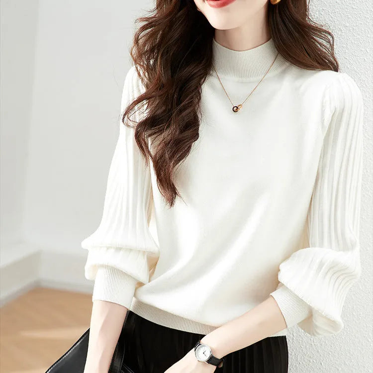 Slim fit half turtleneck shirt with sunken stripe detail in core-spun yarn fabric with spandex