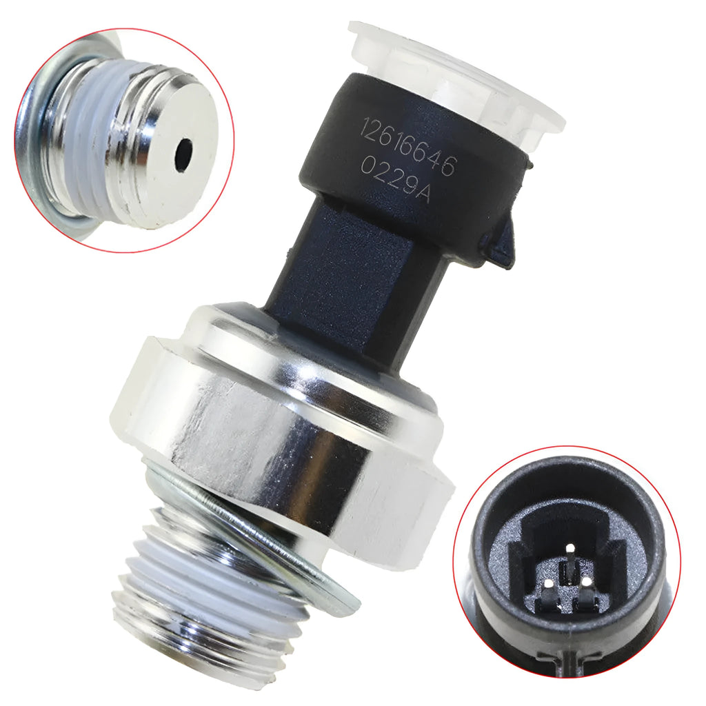 Oil pressure sensor for Buick and Chevrolet vehicles, replacement for part numbers 12573107 and 12677836.