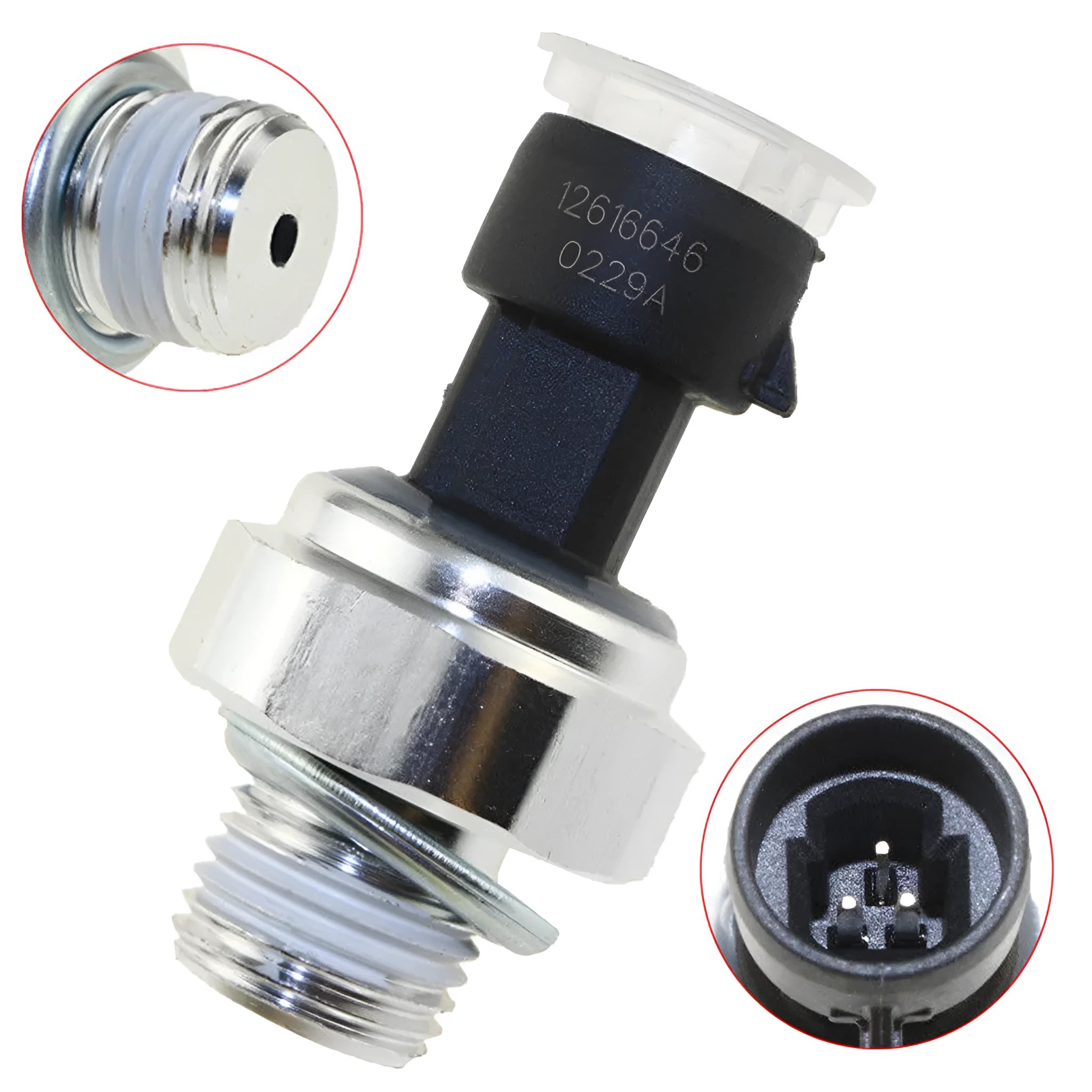 Oil pressure sensor for Buick and Chevrolet vehicles, replacement for part numbers 12573107 and 12677836.